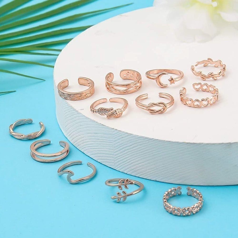 Rose Gold Adjustable Open Toe Rings - Set of 12 - Picture 3 of 7